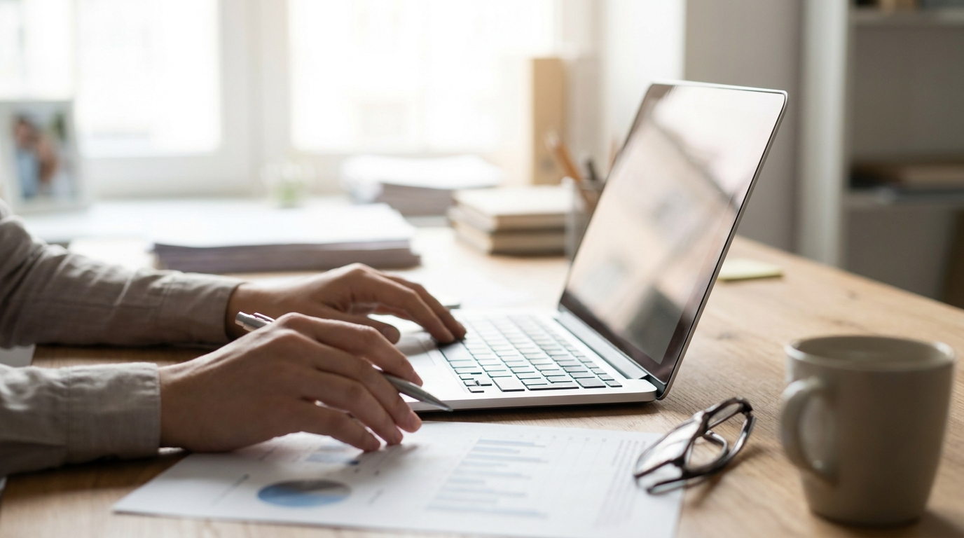 A person carefully reading a detailed car shipping quote on a laptop at a desk